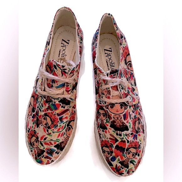 Espadrilles With Frida Kahlo Floral Print 7.5 Made in Mexico Like New - Picture 9 of 10